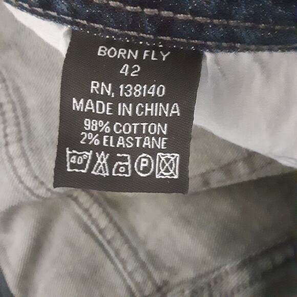 Born Fly Men's 42x30 Denim Jeans Embroidered Stitching Distressed Hip Hop EUC - Picture 8 of 16